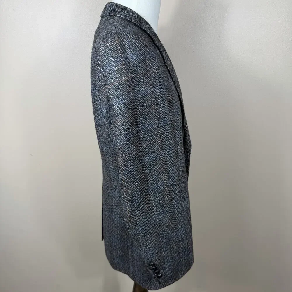 Stafford Wool Tweed Blazer Mens 40S Gray Windowpane Sport Coat Made in England